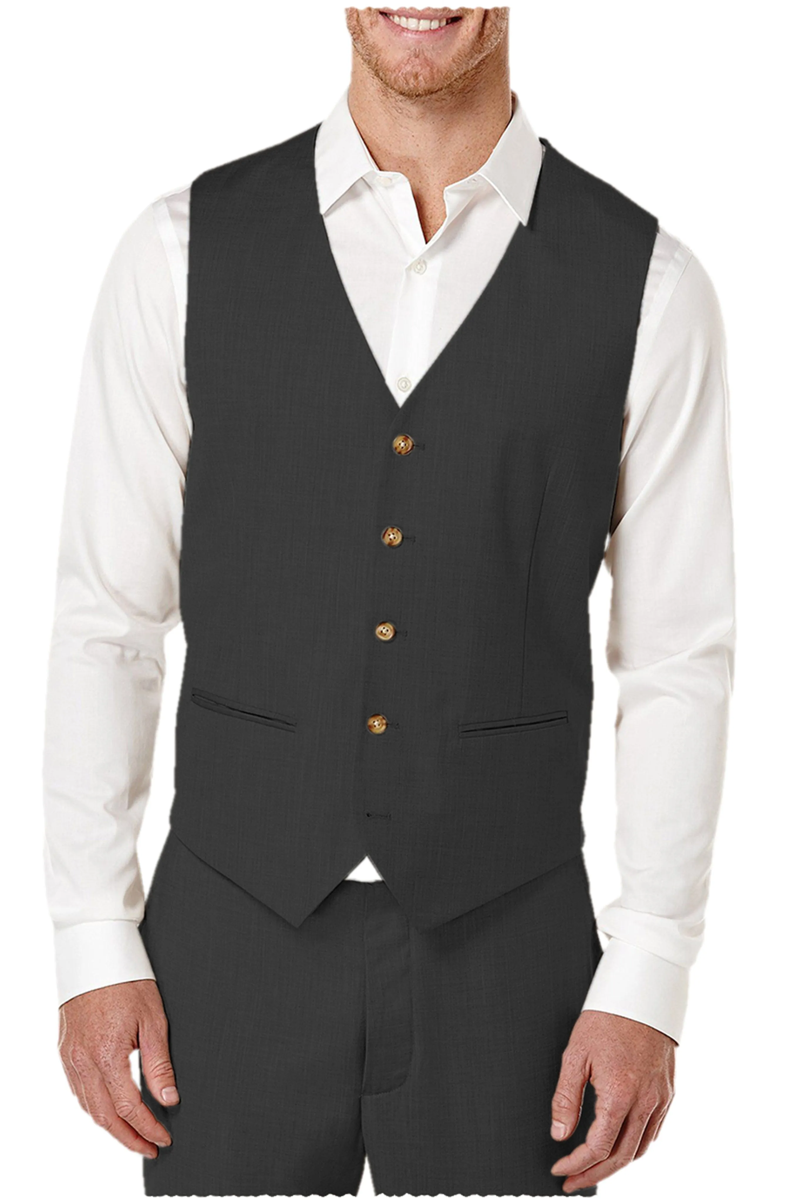 2 Pieces Single Brasted V Neck Men's Vest (Waistcoat Pants)