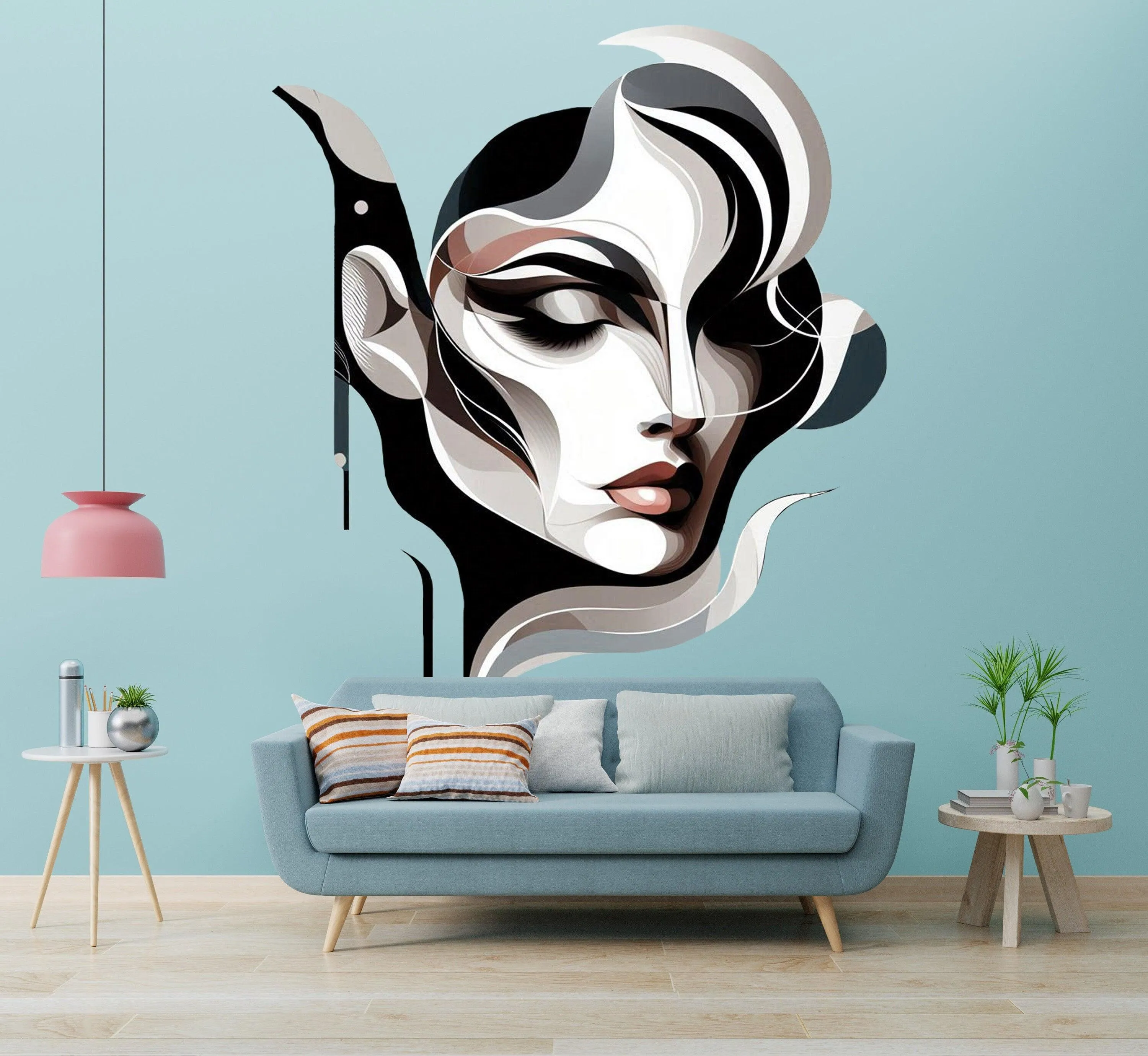 Abstract Woman Face Wall Decal Sticker - Modern Geometric Art