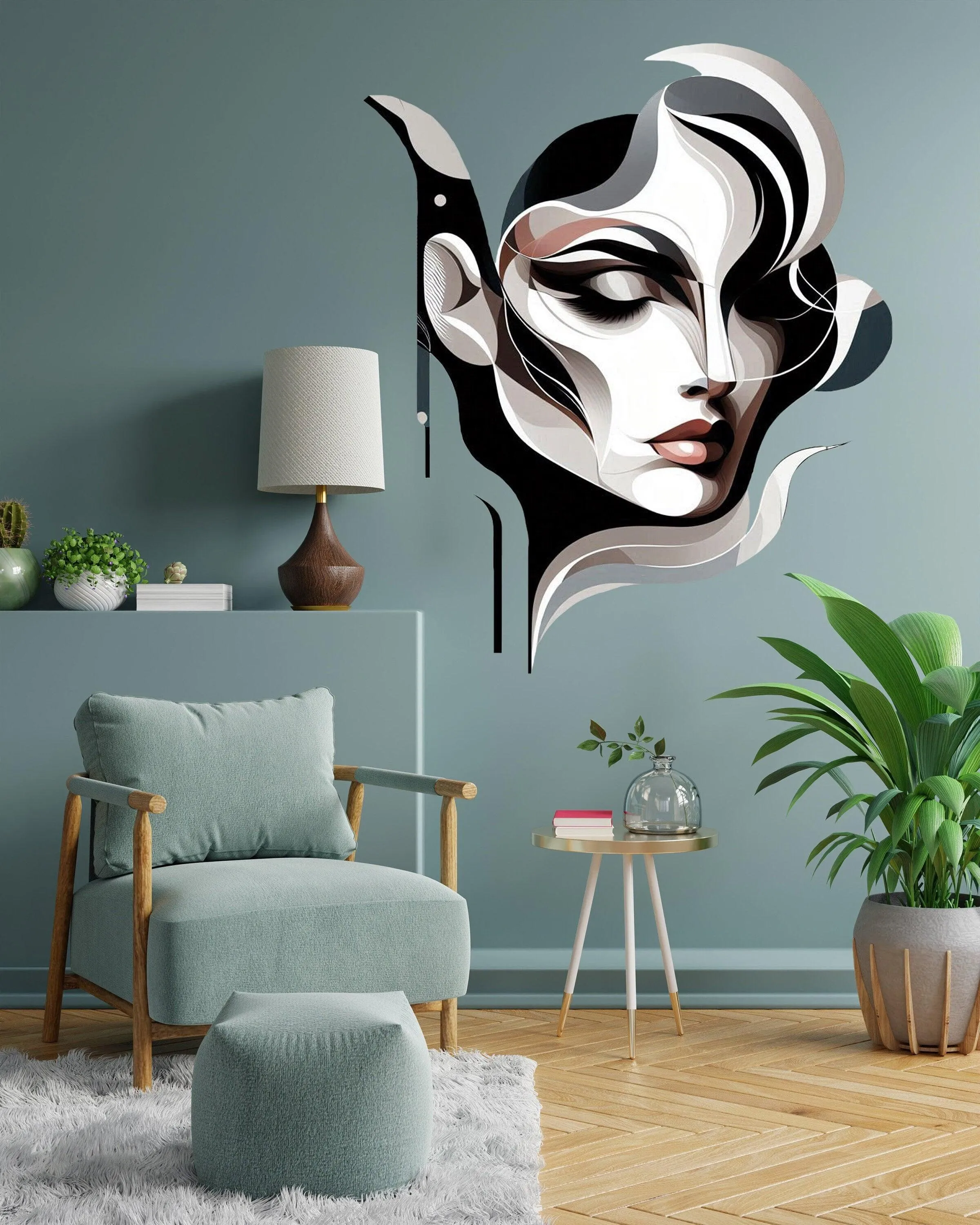 Abstract Woman Face Wall Decal Sticker - Modern Geometric Art