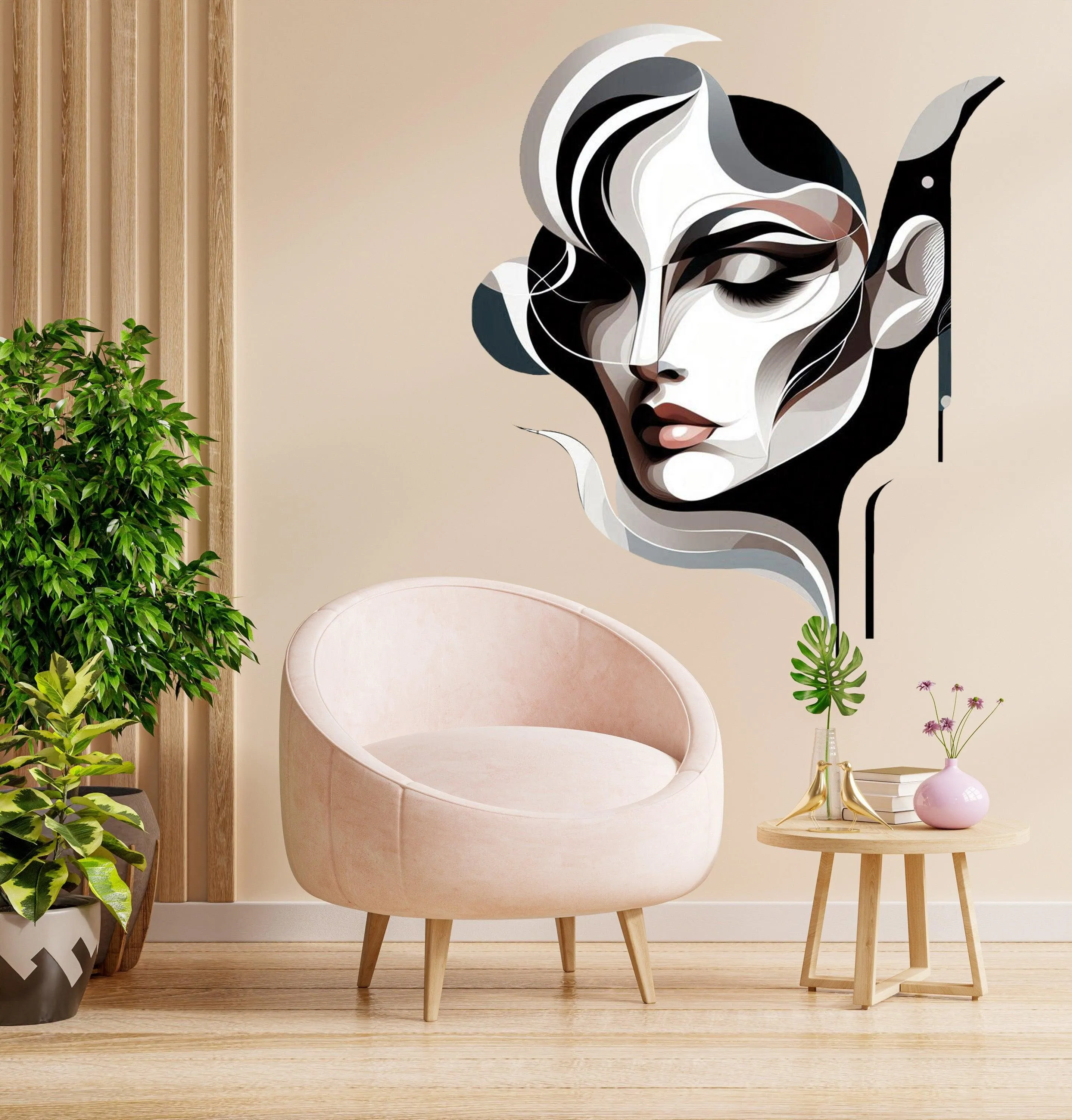 Abstract Woman Face Wall Decal Sticker - Modern Geometric Art