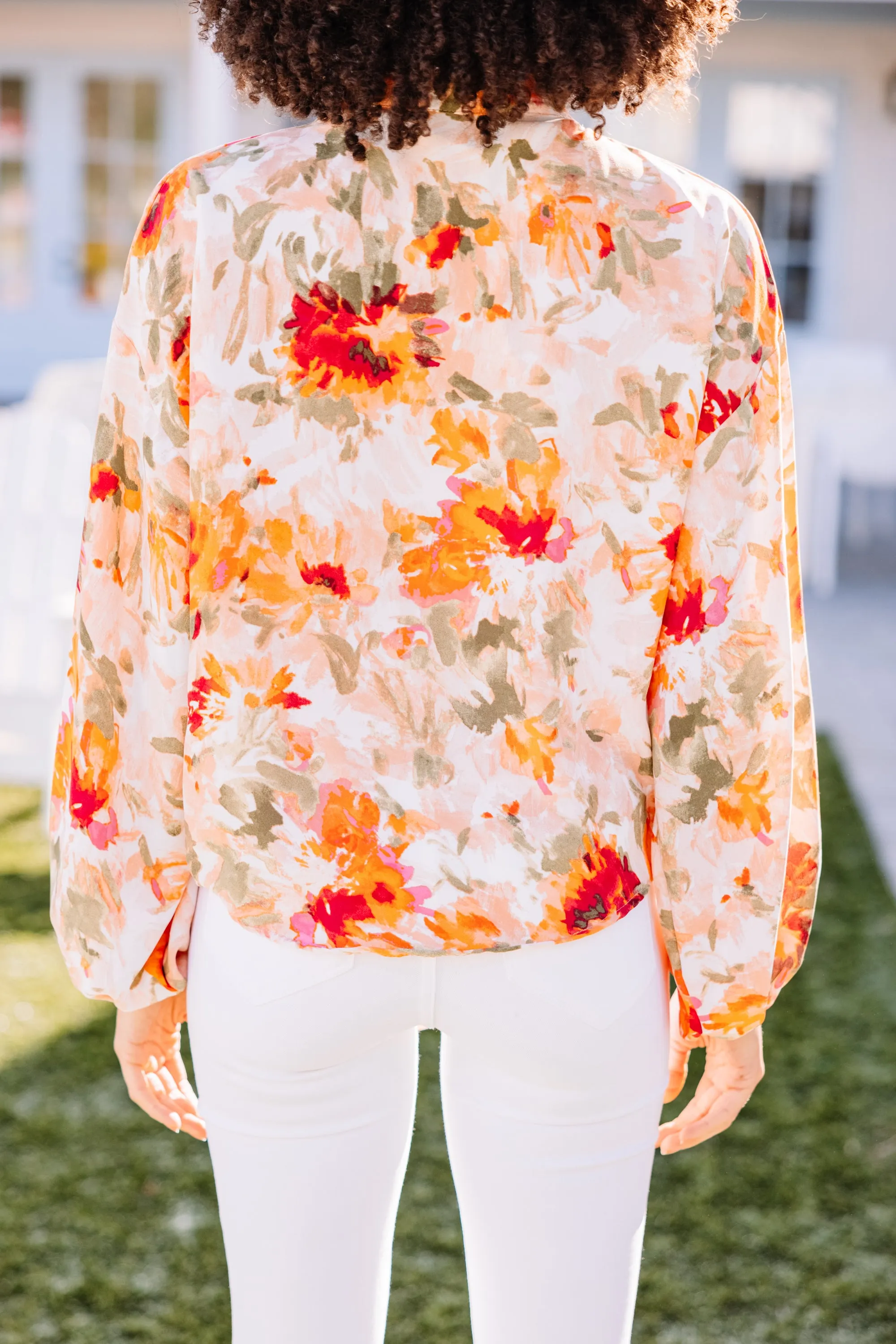 According To Me Peach Orange Floral Kimono