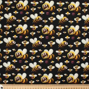 Animal Series Hard Working Bee Black Cotton Prints