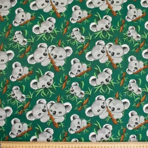 Australiana/Aboriginal Inspired Cotton Prints Design - Koala on Bottle Green