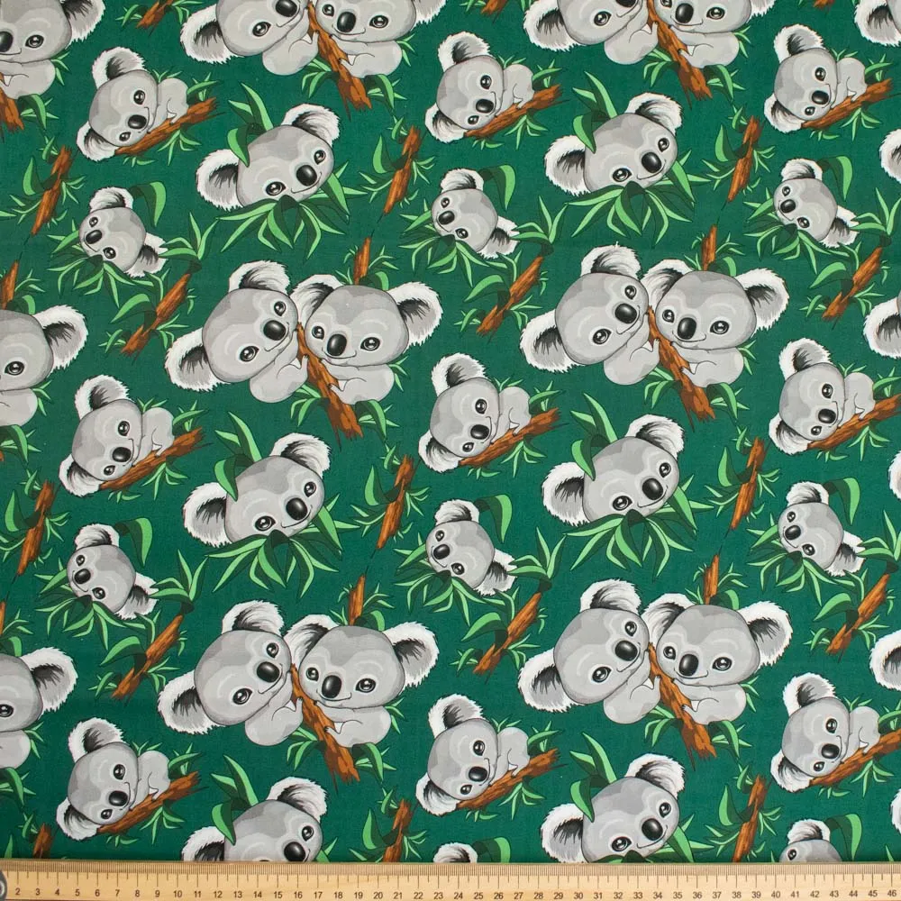 Australiana/Aboriginal Inspired Cotton Prints Design - Koala on Bottle Green