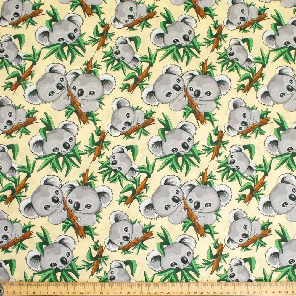 Australiana/Aboriginal Inspired Cotton Prints Design - Koala on Pale Yellow