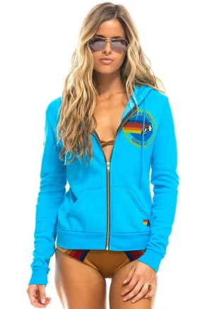 Aviator Nation Neon Zip Logo Unisex Hoodie in Neon Blue