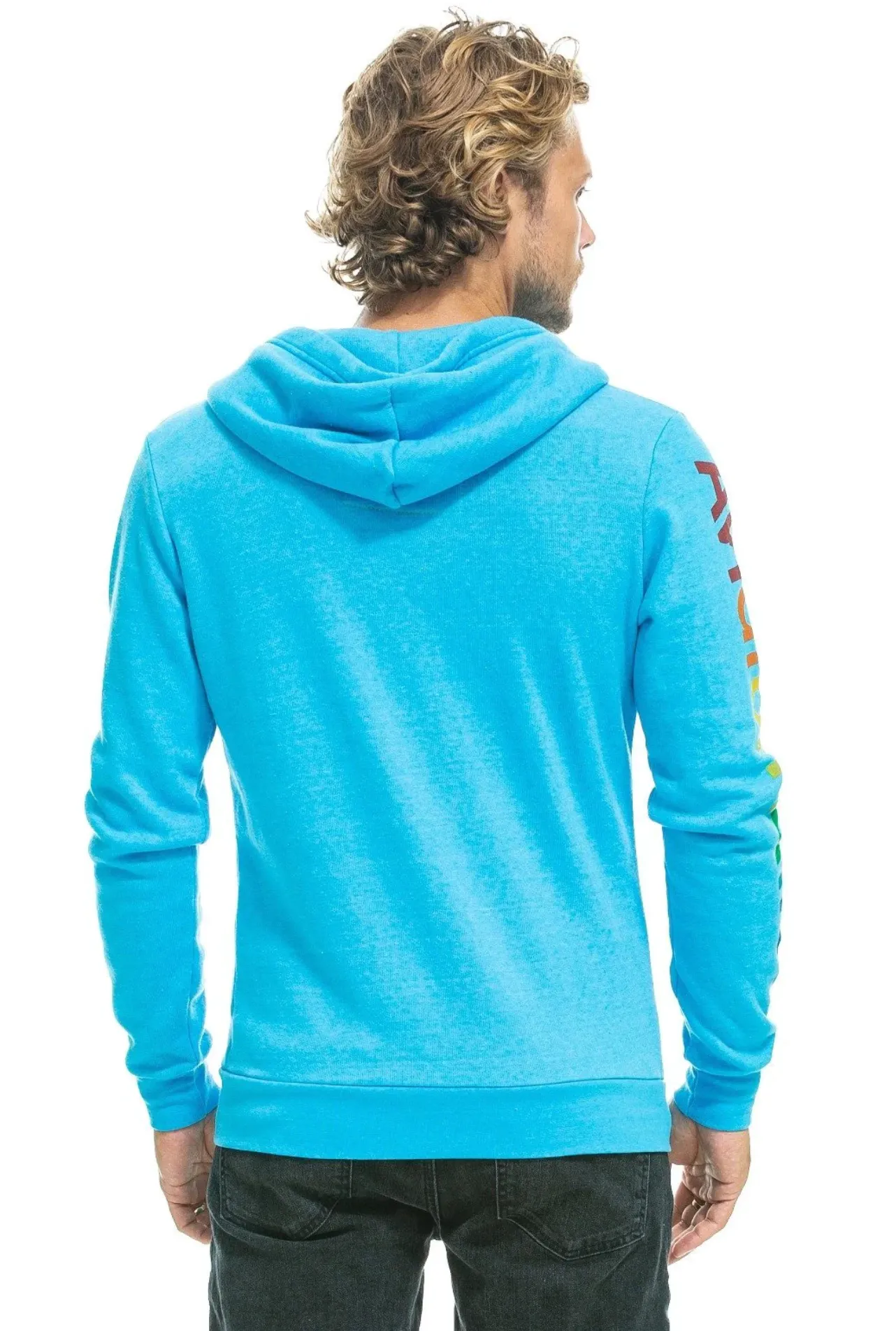 Aviator Nation Neon Zip Logo Unisex Hoodie in Neon Blue