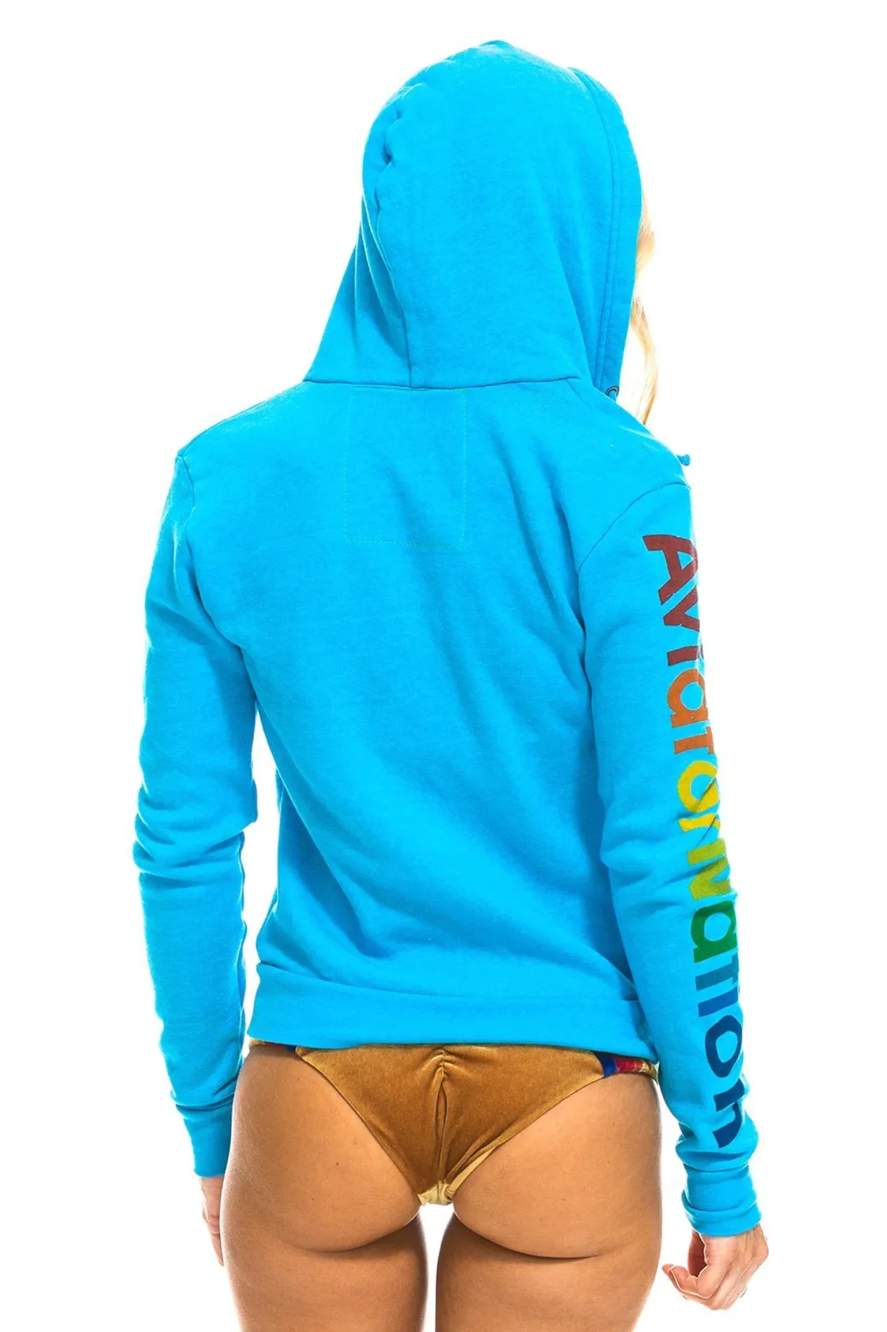 Aviator Nation Neon Zip Logo Unisex Hoodie in Neon Blue