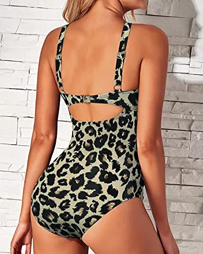 Backless Bathing Suit Women One Piece Swimsuits-Leopard