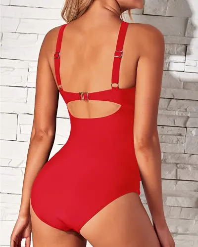 Backless Design One Piece Tummy Control Bathing Suit-Red