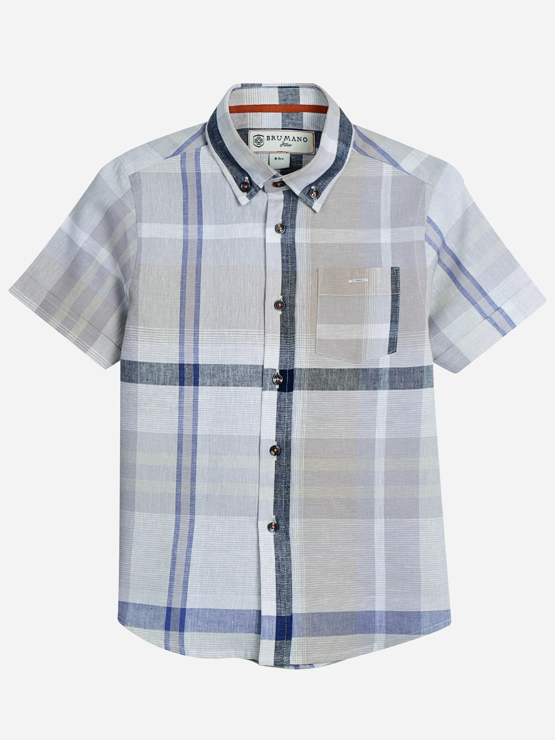 Beige Large Check Short Sleeve Casual Shirt