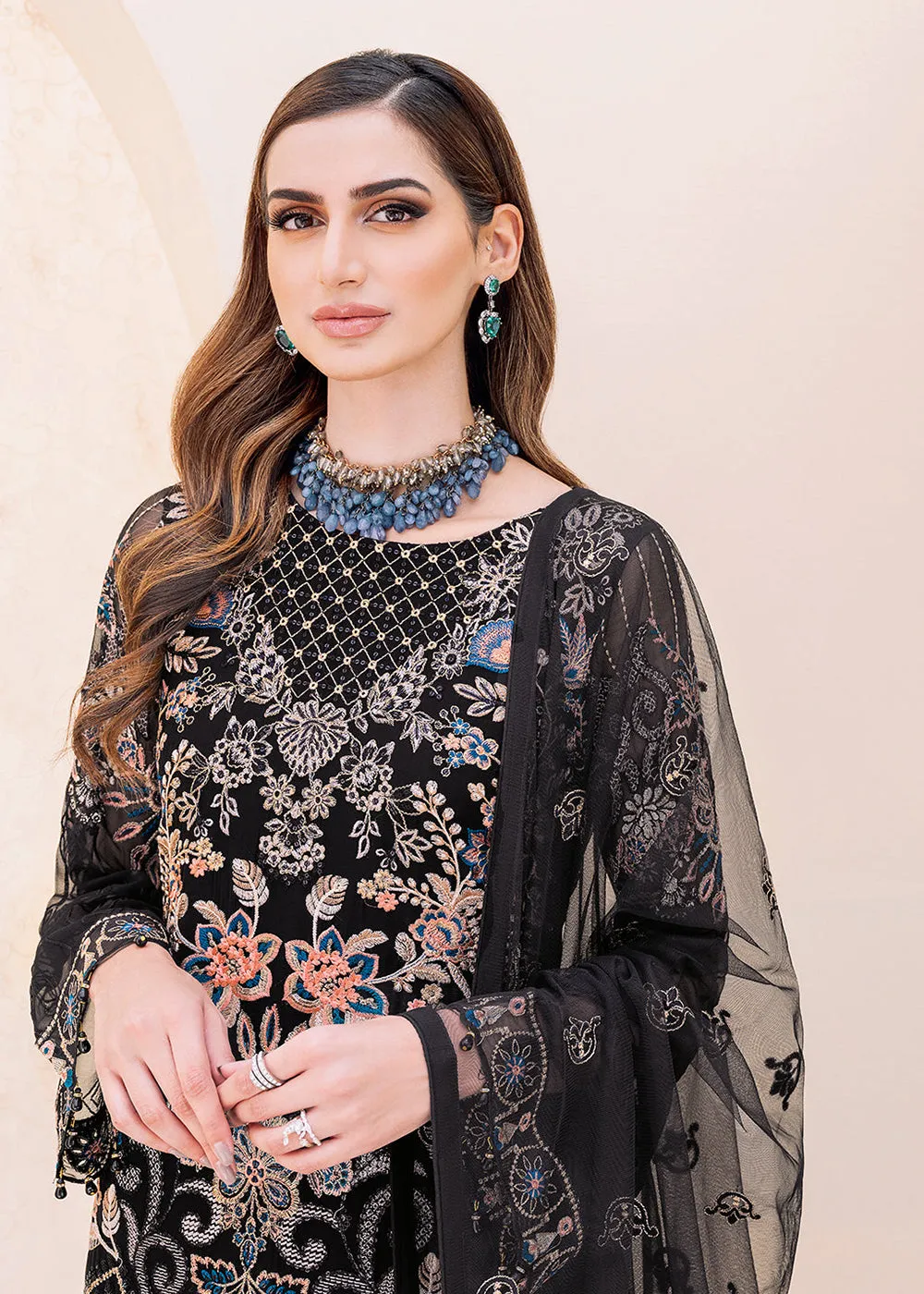 Black Embroidered Suit - Ramsha Chiffon Vol 23 - #F-2301