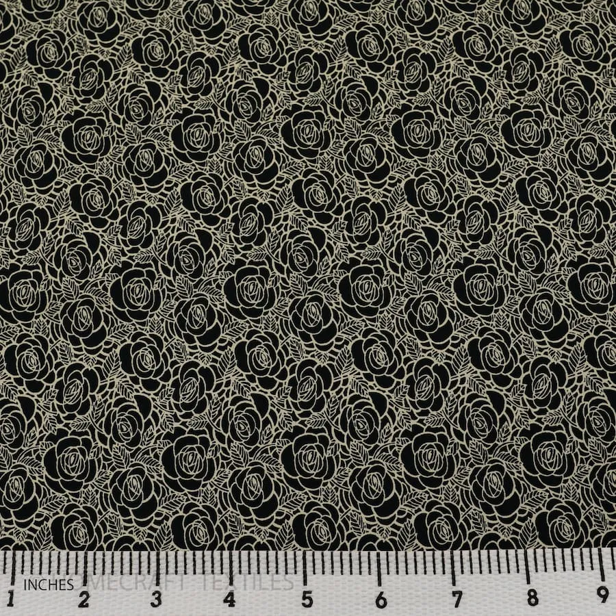 Black Graphic Floral Cotton Print