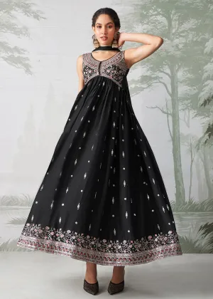 Black Multi Thread Embroidered Anarkali Style Suit