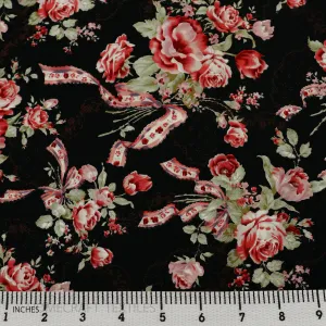 Black Scarlet Ribbon Floral Cotton Print