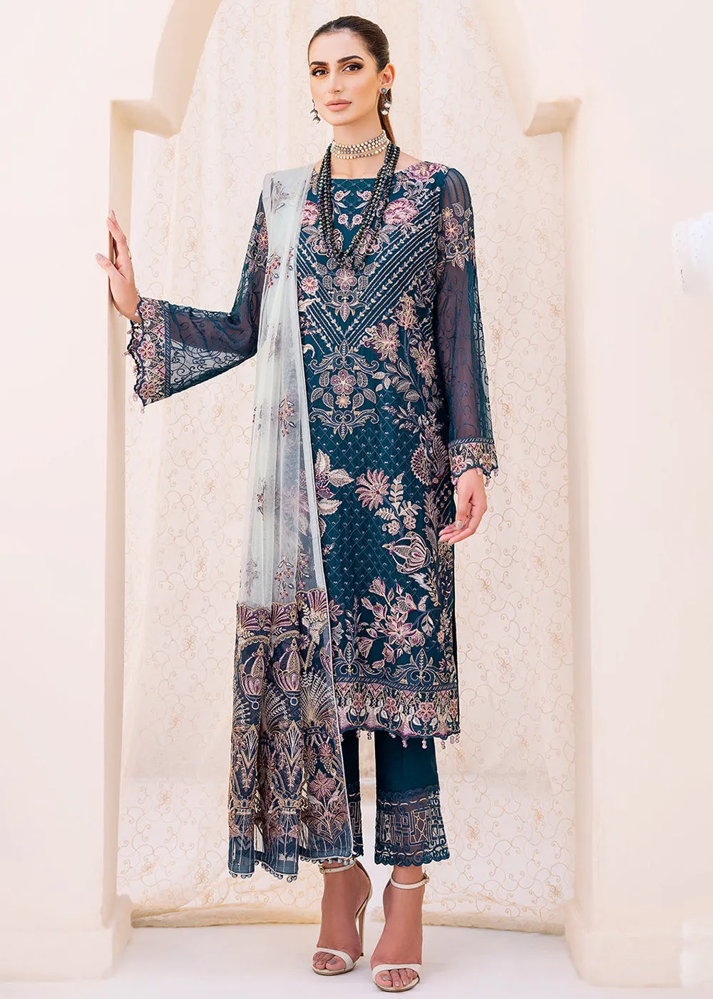 Blue Embroidered Suit - Ramsha Chiffon Vol 23 - #F-2305