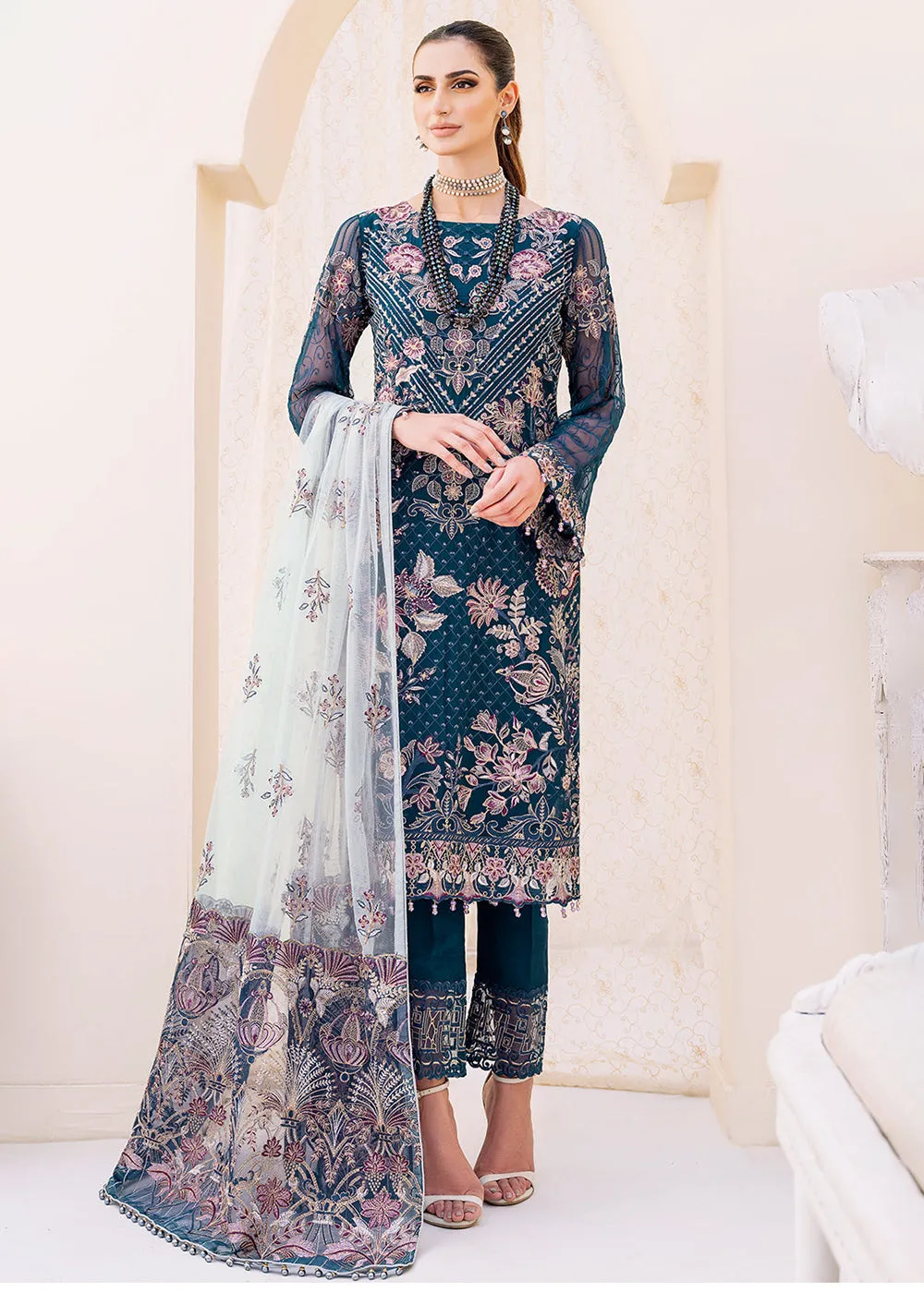 Blue Embroidered Suit - Ramsha Chiffon Vol 23 - #F-2305