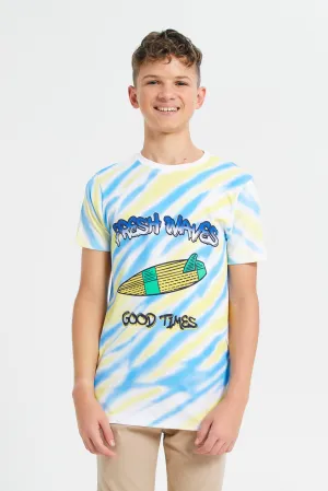 Blue Fresh Waves Tye Dye Tee With Puff Print