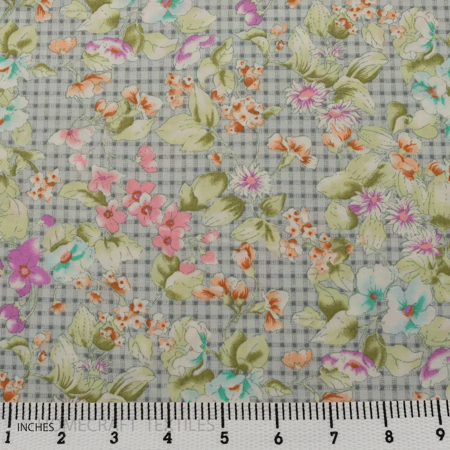 Blue Gingham Garden Cotton Print