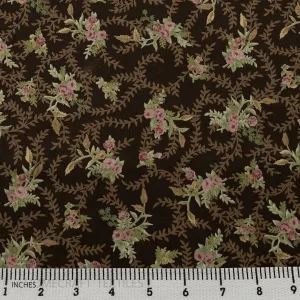 Brown Rose Branches Cotton Print