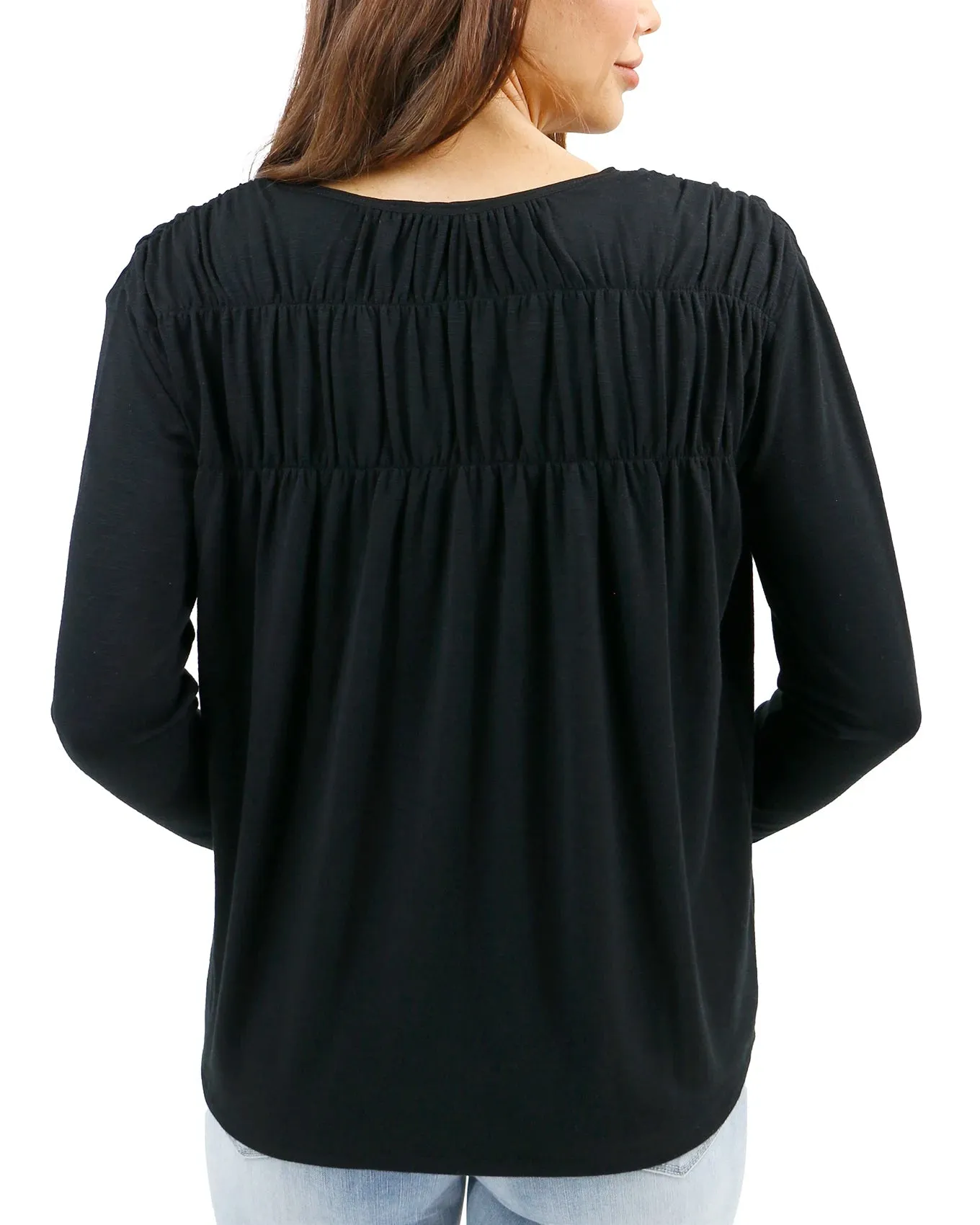 Button Front Black Ruched Top