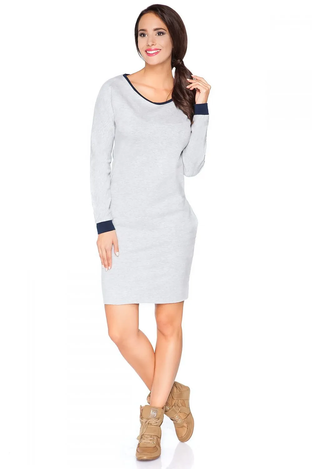 Chic Raw Edge Knit Day Dress