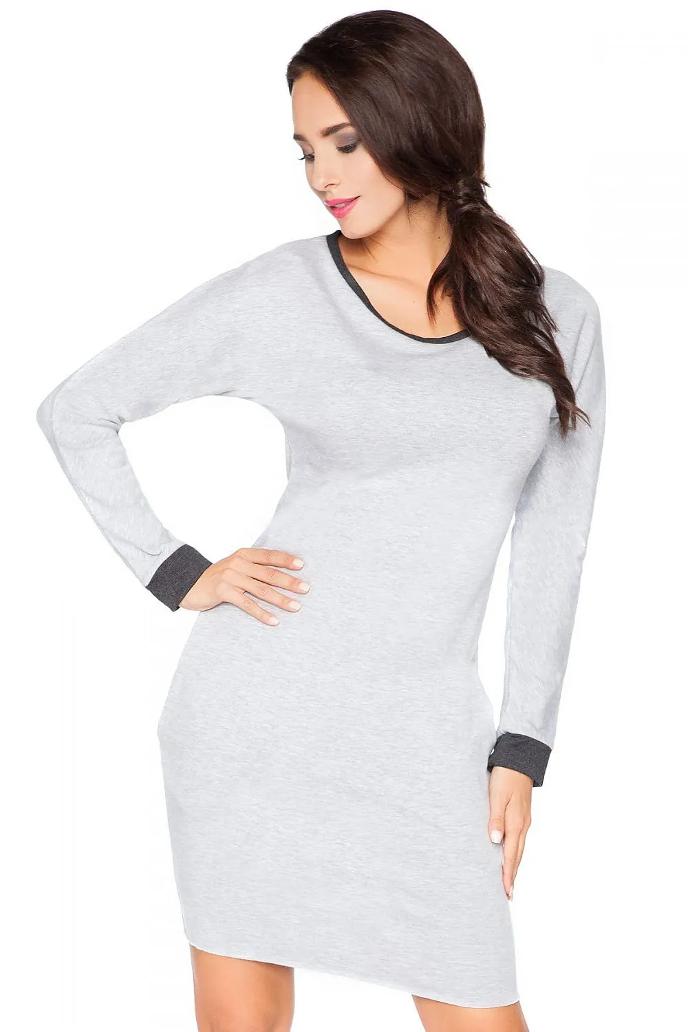 Chic Raw Edge Knit Day Dress