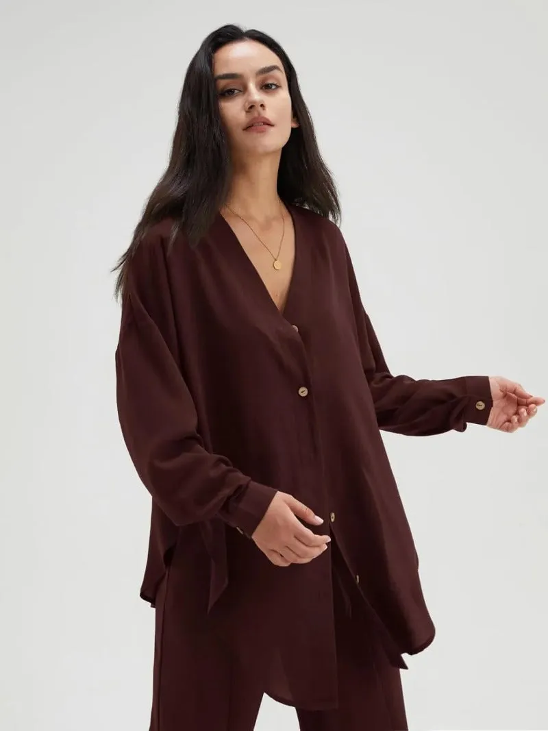 Chic Slit Hem Shirt & Flowy Wide-Leg Pant Set