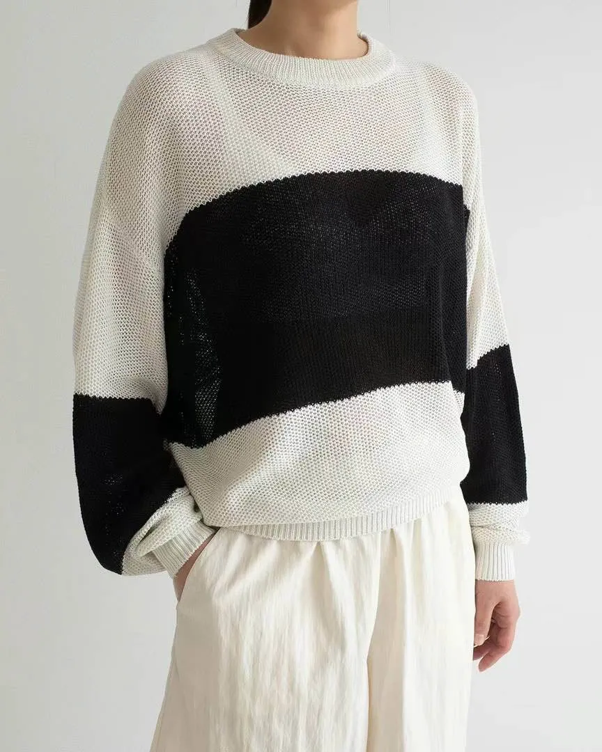 COLOR BLOCK SILK LINEN KNIT