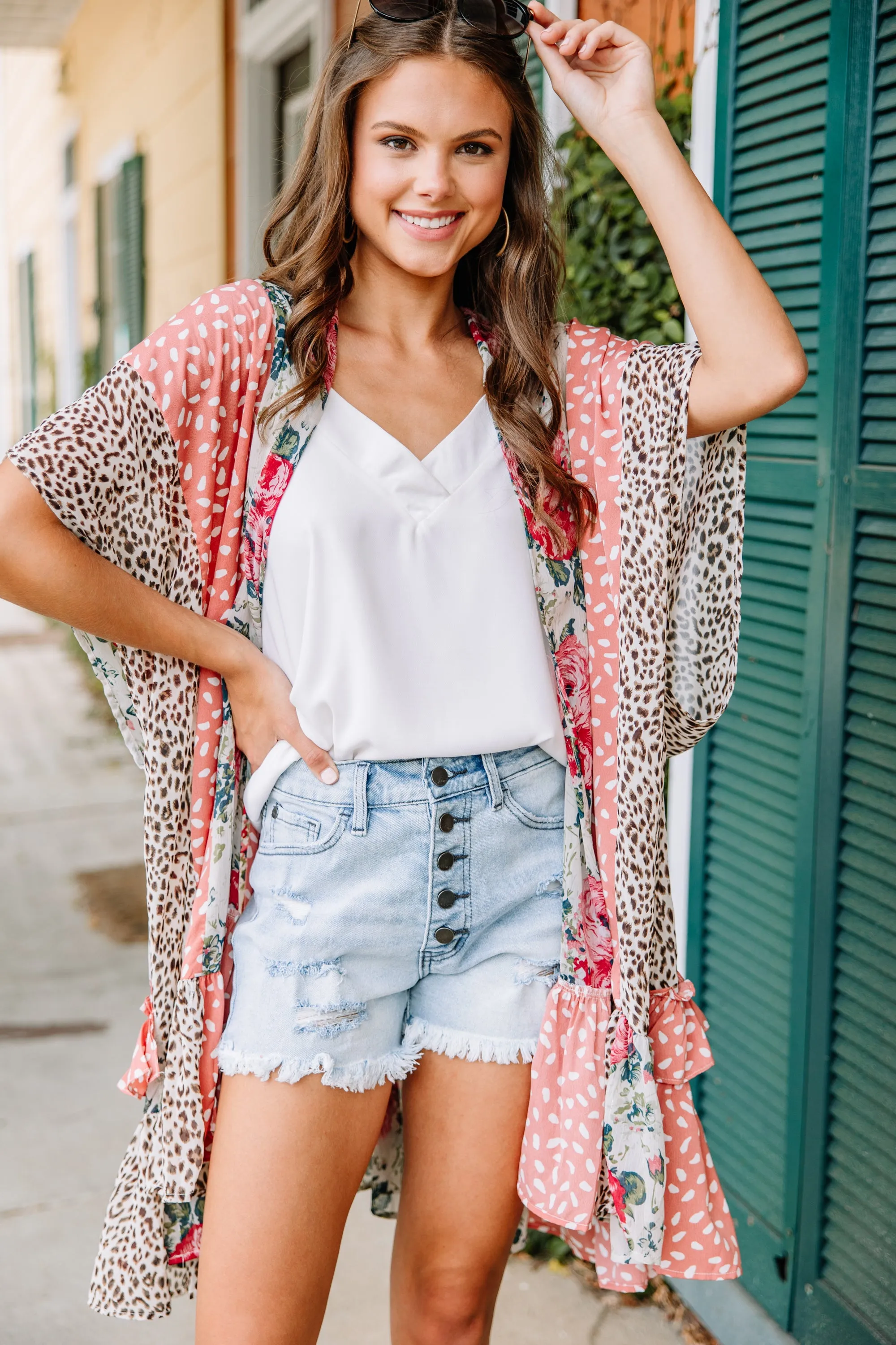 Come On Over Cream White Mixed Floral Kimono