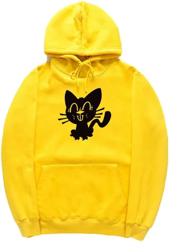 CORIRESHA Funny Black Cat Hoodie Long Sleeve Drawstring Kangaroo Pocket Cotton Sweatshirt