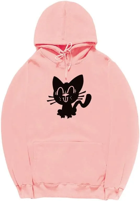 CORIRESHA Funny Black Cat Hoodie Long Sleeve Drawstring Kangaroo Pocket Cotton Sweatshirt