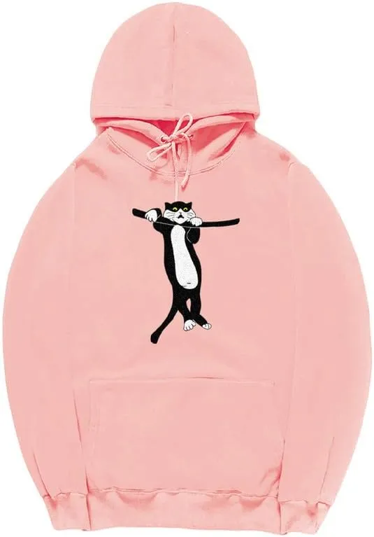 CORIRESHA Unisex Cat Lovers Hoodie Long Sleeve Drawstring Pocket Cotton Cute Sweatshirt