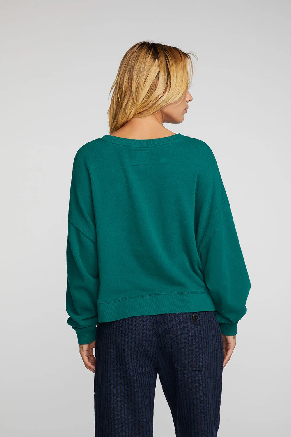 Cotton Fleece Crewneck Pullover with Rib