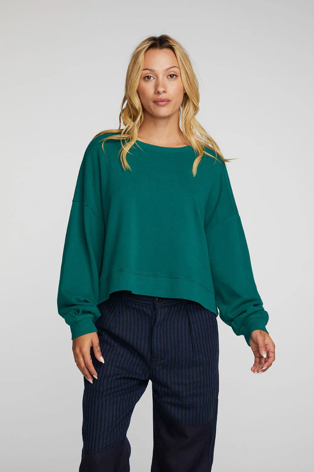 Cotton Fleece Crewneck Pullover with Rib