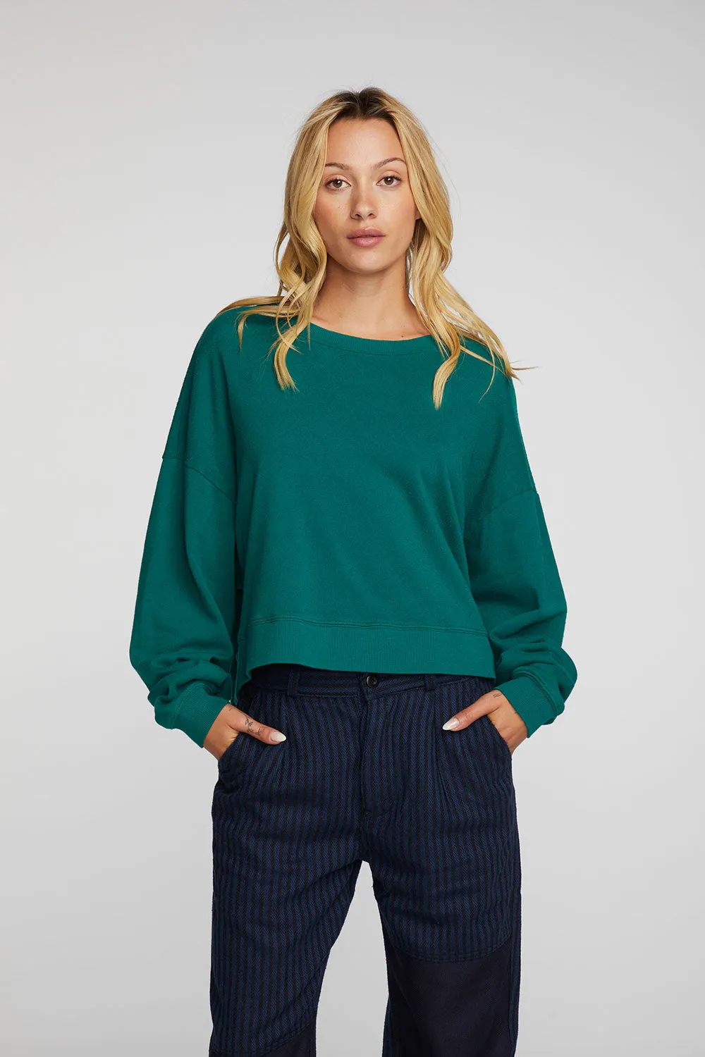 Cotton Fleece Crewneck Pullover with Rib