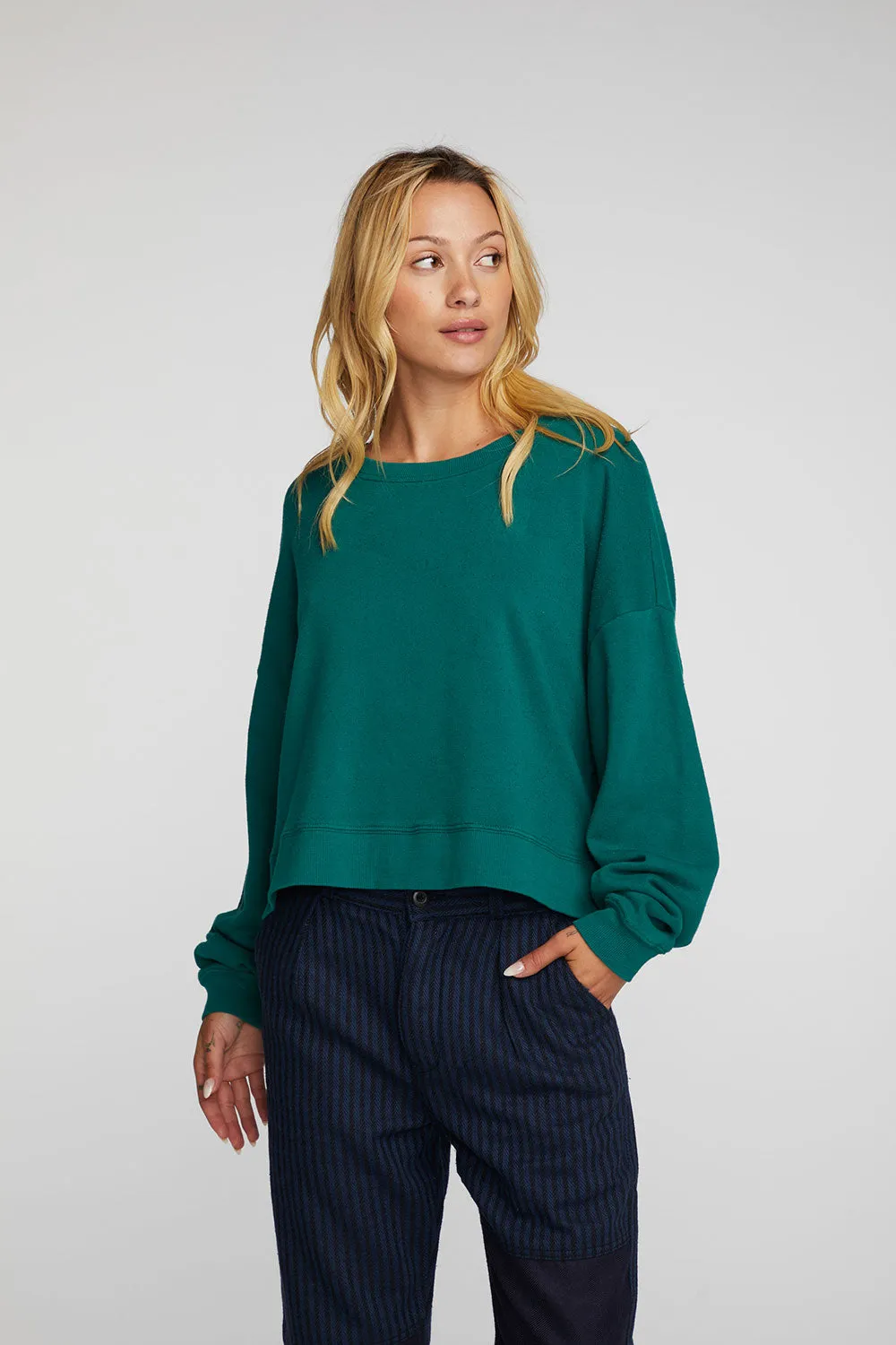 Cotton Fleece Crewneck Pullover with Rib