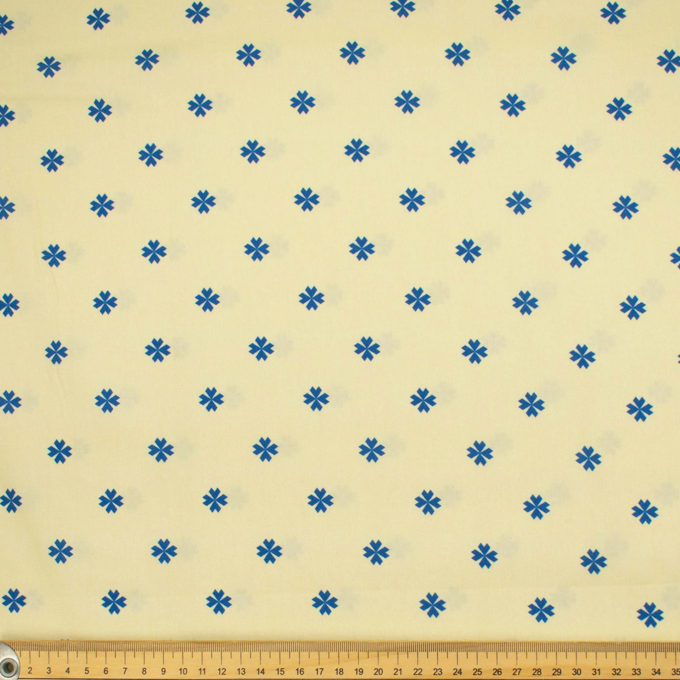 Country Side Collection #19 Blue Geometric Floral on Pale Yellow Cotton Prints