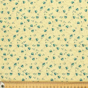 Country Side Collection #21 Blue Floral Vines on Pale Yellow Cotton Prints