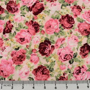 Dark Cherry Large Rose Floral Cotton Print