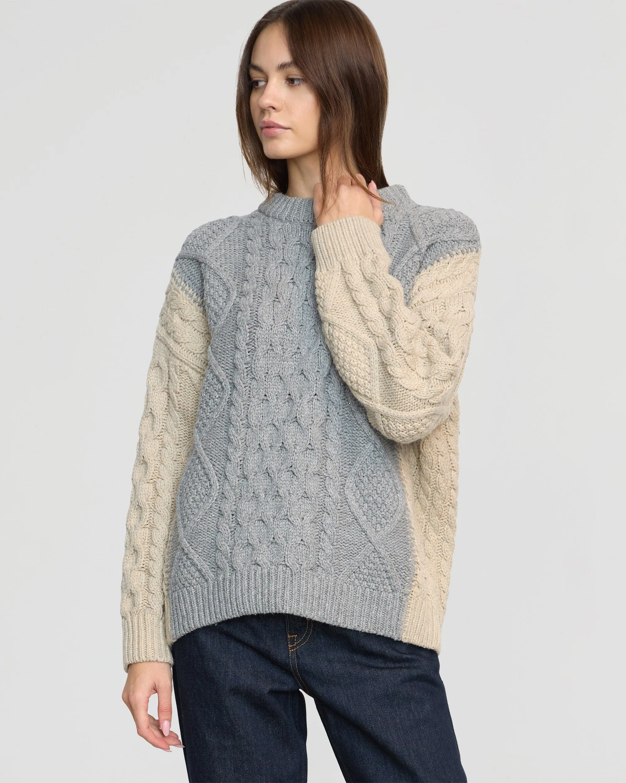 Dassie Oversized Color-Block Cable Sweater