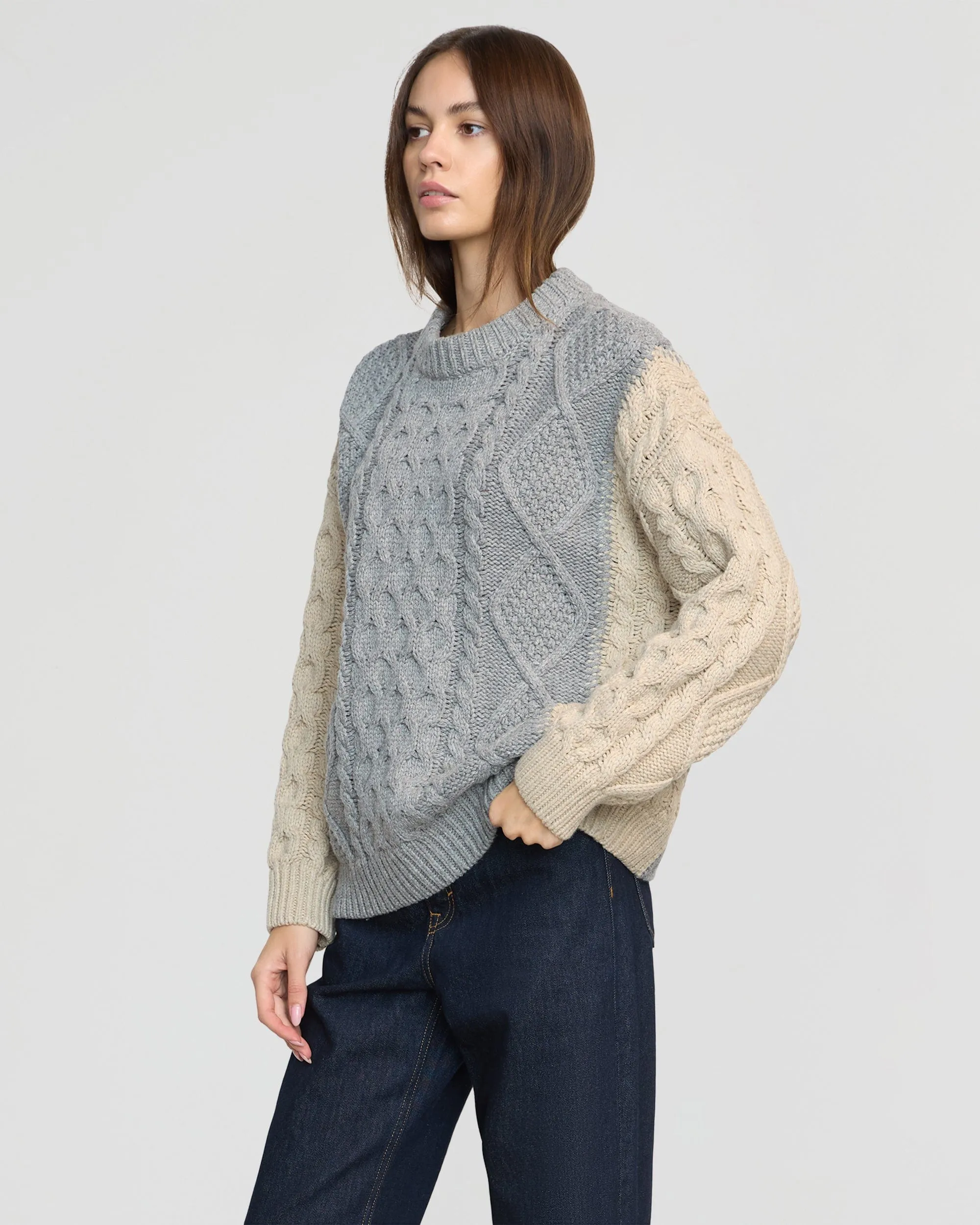 Dassie Oversized Color-Block Cable Sweater