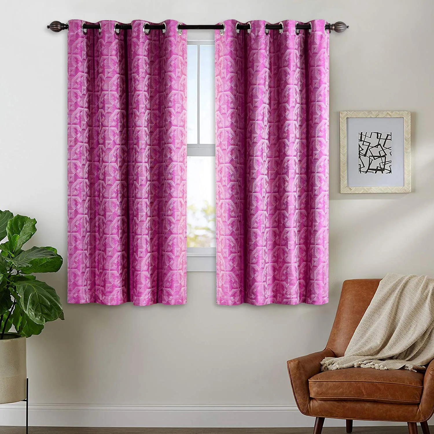 Deco Window Set of 2 Blackout Curtains for Doors 4 x 5 Feet Textured Blackout Polyester Curtain with Perfect Pleats Connected Eyelet (Purple)