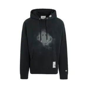 Distressed Smily Face Printed Hoodie in Black