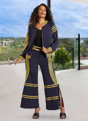 Donna Vinci 21038 Sport Stripe Zip Up Pant Set