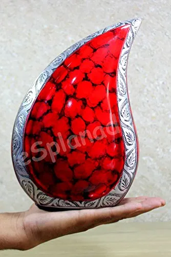 Esplanade Metal Cremation Urn Memorial Jar Pot Container 10 Inches Fiery Red