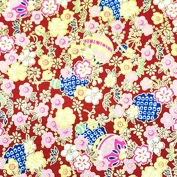 Fabric Editions Broadcloth Red Japanese Traditional Floral-1 Cotton Prints