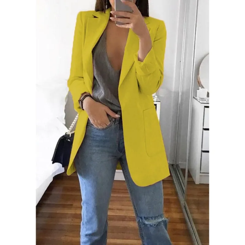 Fashionkova  Office Lady Blazer Coats Lapel Long Sleeve Solid Cardigan Jackets Black Plus Size Lining Pocket Suits Blazer 17 Colors