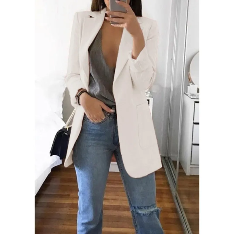 Fashionkova  Office Lady Blazer Coats Lapel Long Sleeve Solid Cardigan Jackets Black Plus Size Lining Pocket Suits Blazer 17 Colors