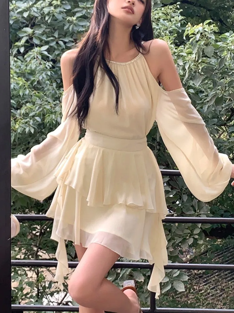 Fashionkova Two Piece Sets Summer Women 2024 New Korean Fashion Elegant Party Mini Skirt   Off Shoulder Tops Suits France Sweet Outfits